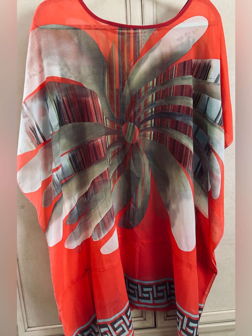 Patrizia Luca Coral & Red Floral-Print Sheer Sleep Tunic SZ ONE SIZE
